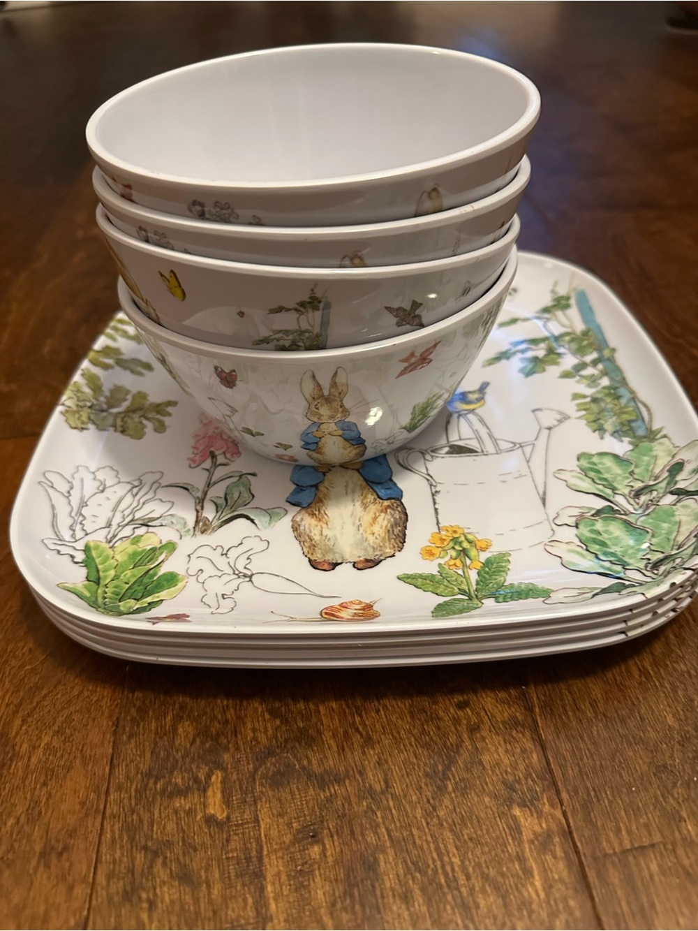 Beatrix Potter Peter Rabbit Melamine Dinner Plates and Bowls set of 4
